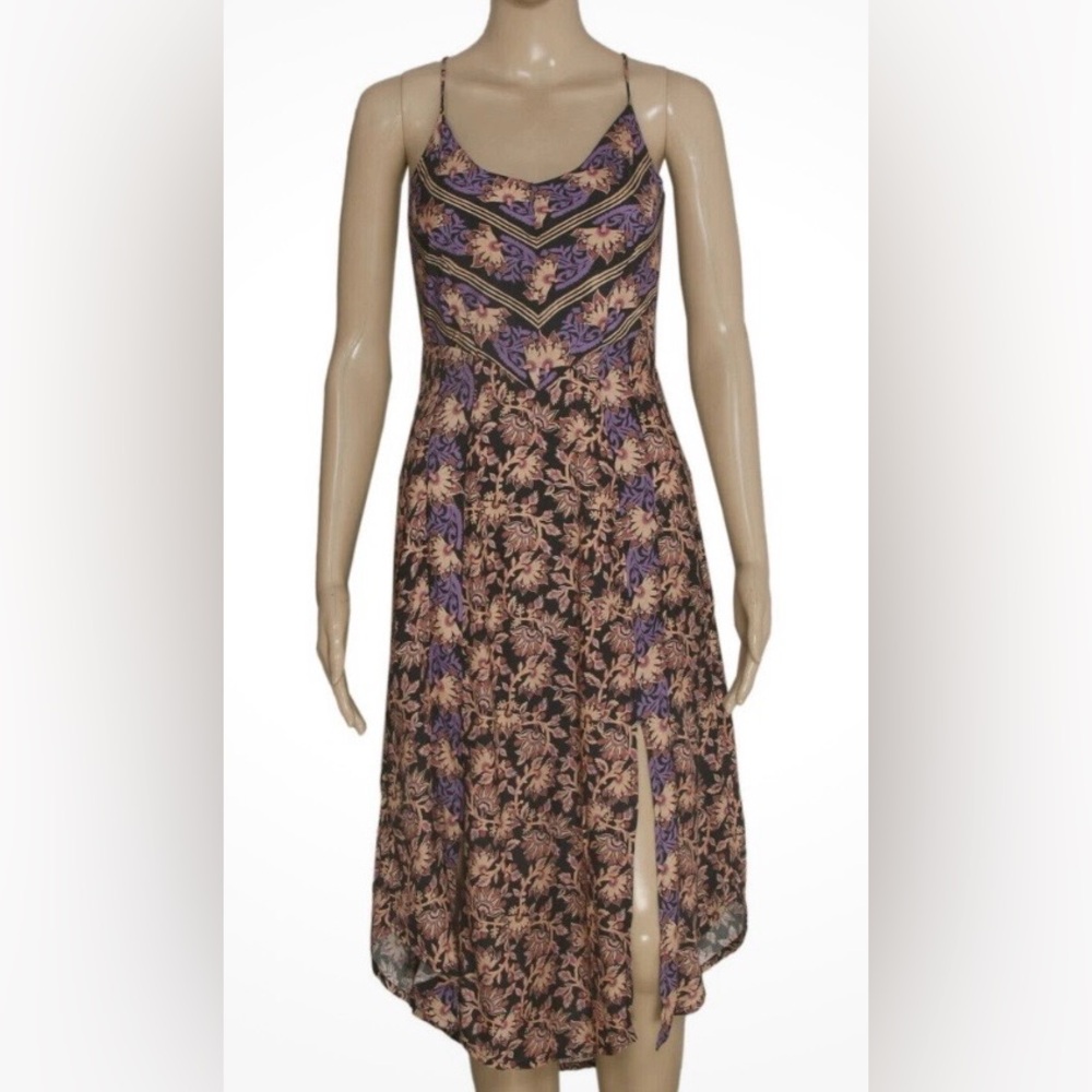 Free people Floral Print Sleeveless Midi Dress in Black and Purple